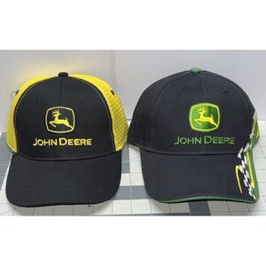 LOT OF 2: NEW John Deere Baseball Caps, Adjustable backs Yellow And Black